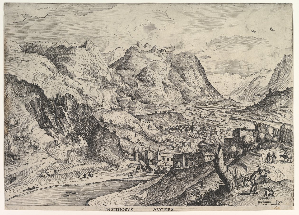 The Crafty Bird-catcher Insidiosus auceps fra The Large Landscapes, ca. 1555-56. af Johannes van Doetecum I