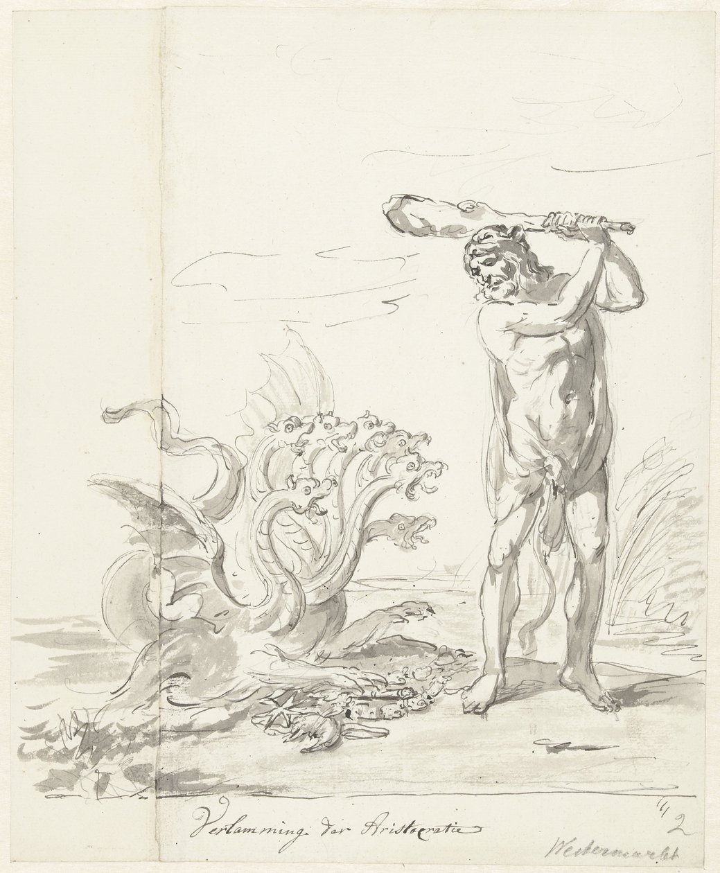 Destruktion af aristokratiet, dekoration på Westermarkt, 1795 Lammelse af aristokrati (titel på objekt) af Johannes van Dregt (rejected attribution)