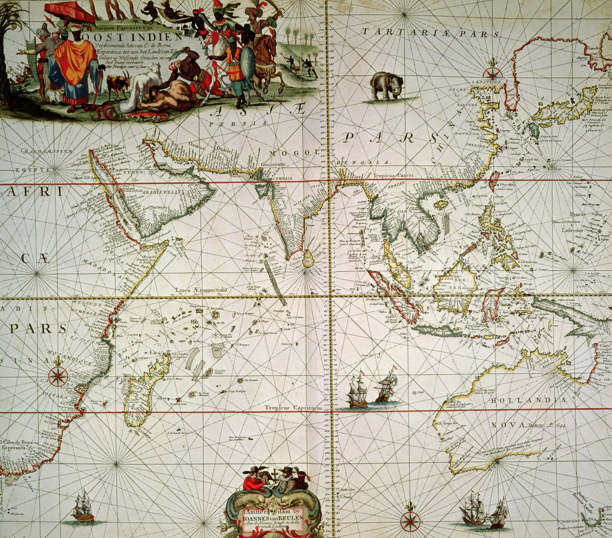 Kort over Afrika, Indien, Det Indiske Ocean og Østindien af Johannes van Keulen