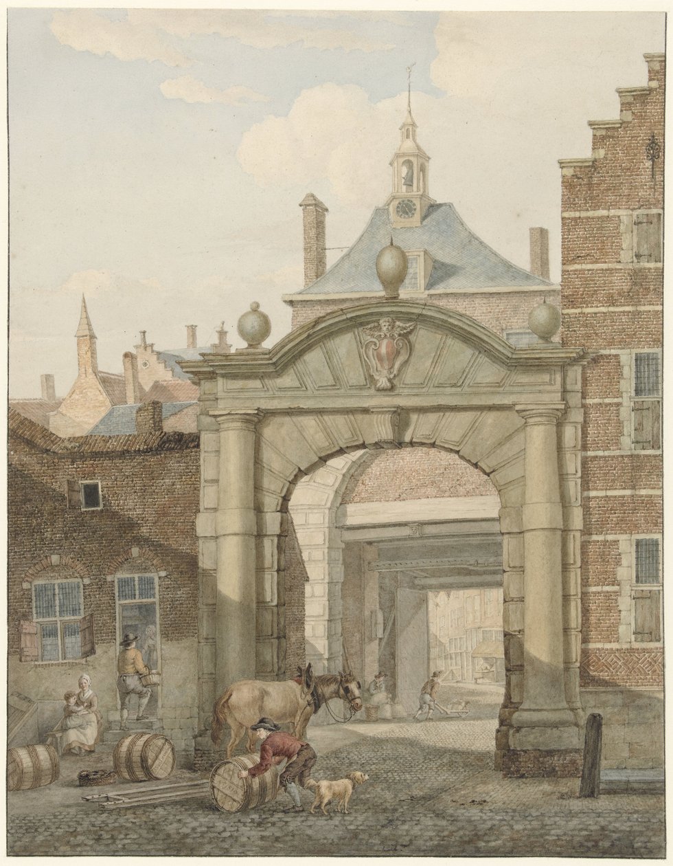 Udsigt gennem en port i Dordrecht af Johannes van Lexmond