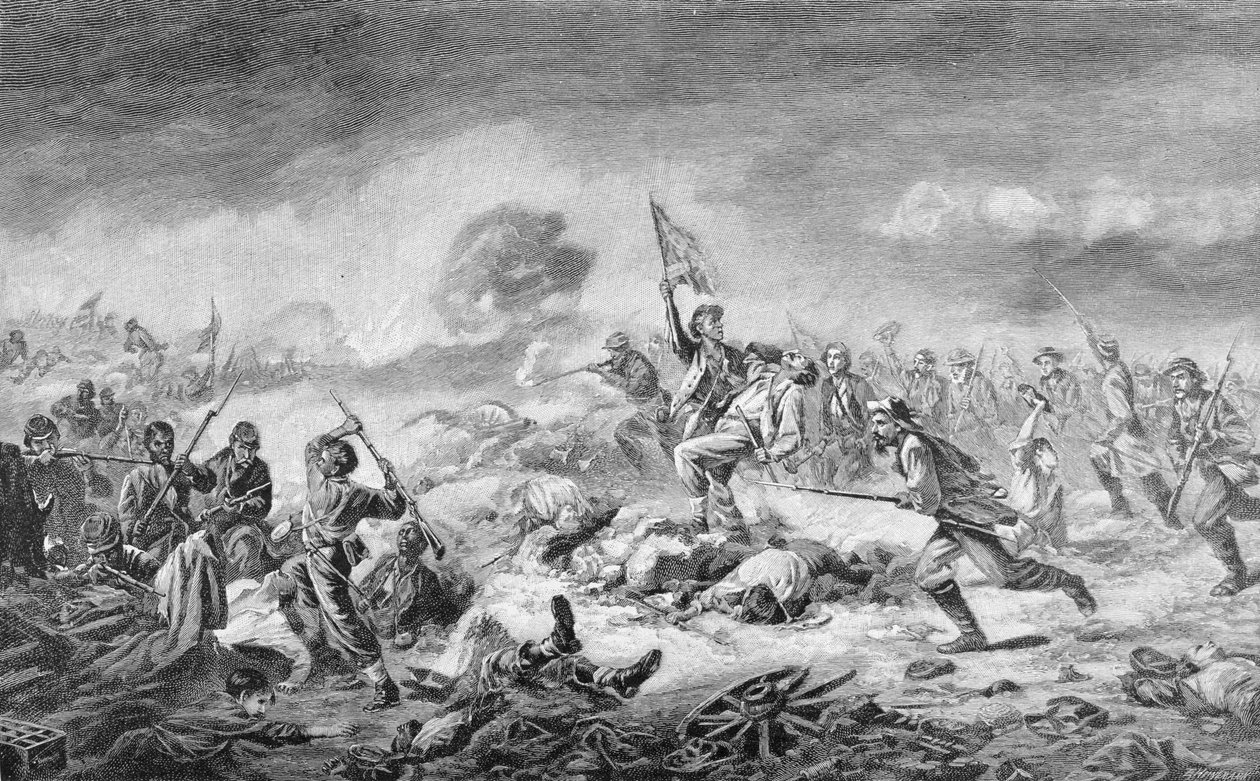 The Battle of the Crater, graveret af Ernst Heinemann (1848-1912), illustration fra 