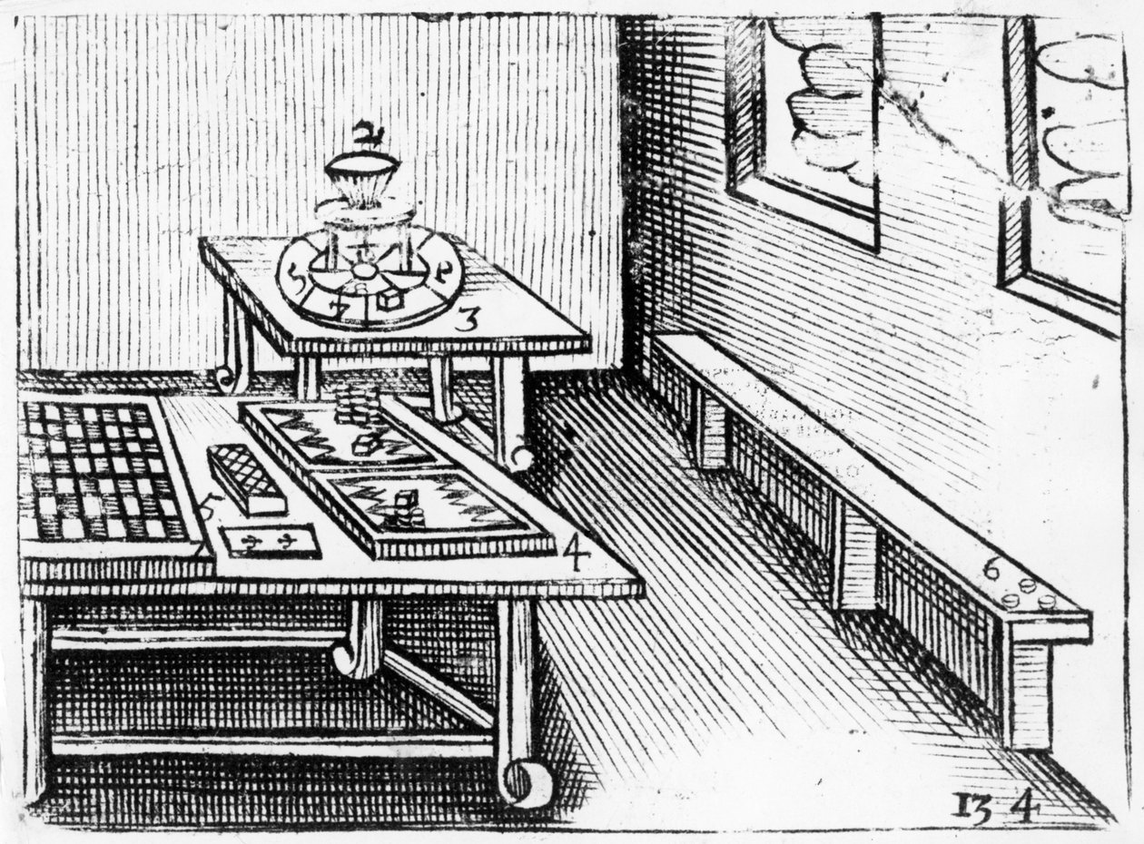 Brætspil fra Orbis Sensual Pictus, 1658 af John Amos Comenius