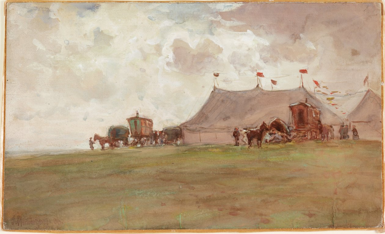 Landskab med telte (kropsfarve) af John Atkinson