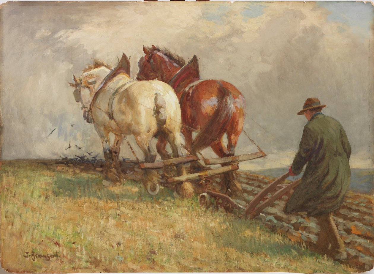 Pløjning, ca.1900-19 (tempera på papir) af John Atkinson