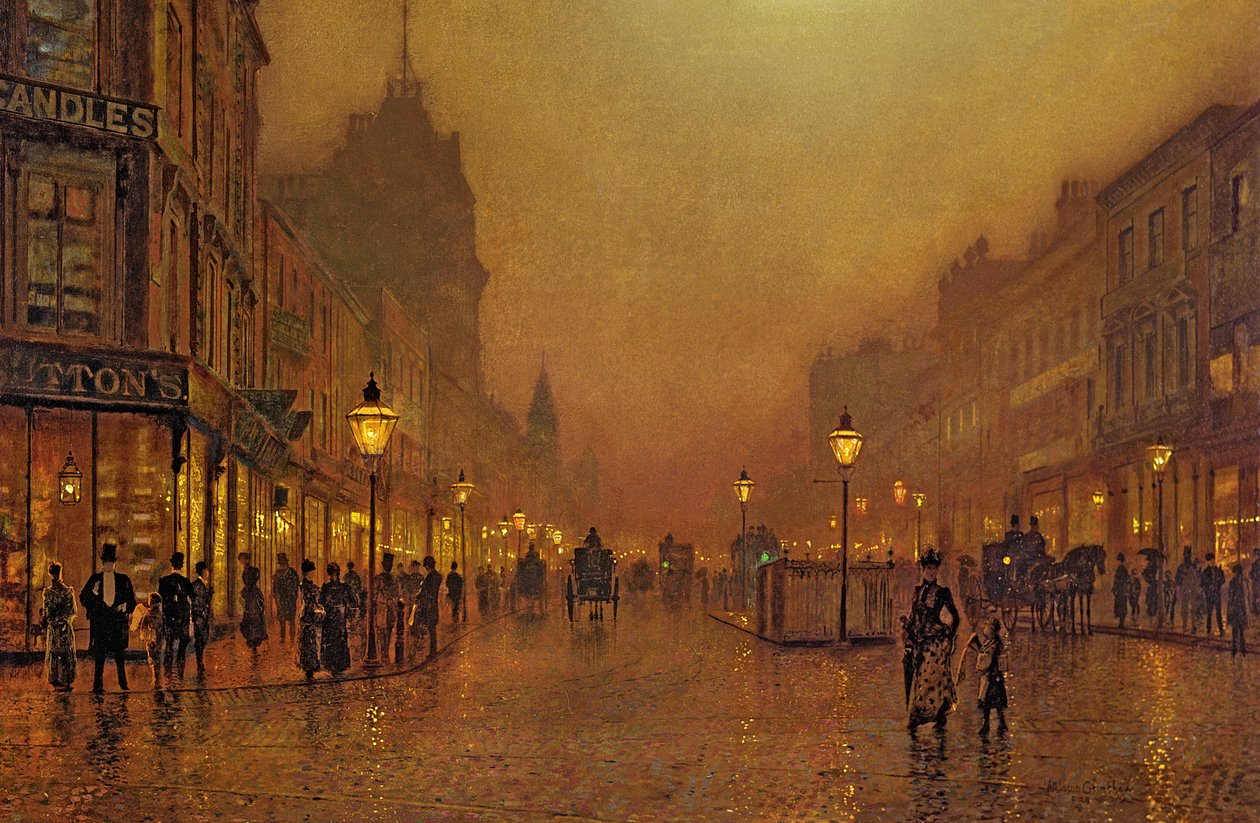 En Gade om Natten af John Atkinson Grimshaw