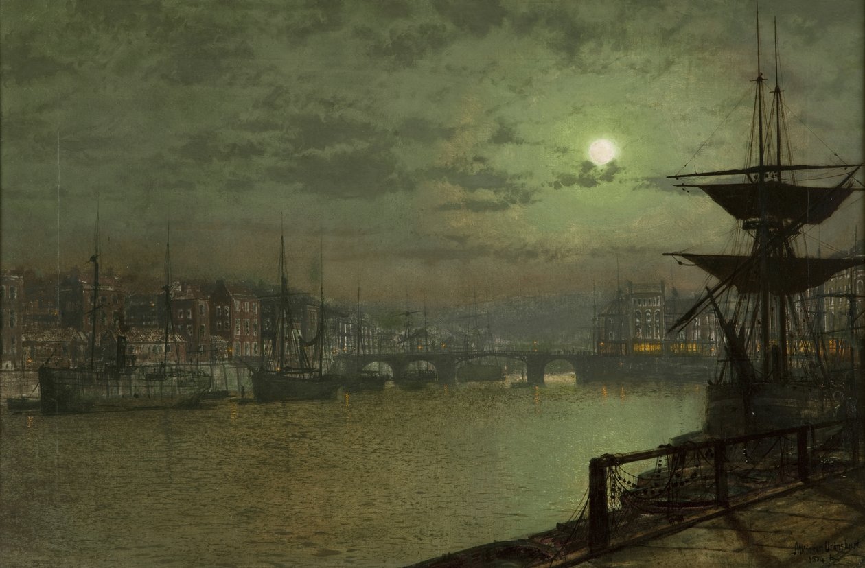 Baiting the Lines, Whitby, 1884 af John Atkinson Grimshaw