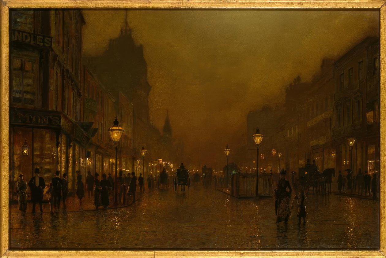 J.A.Grimshaw, Street by Night / maleri af John Atkinson Grimshaw