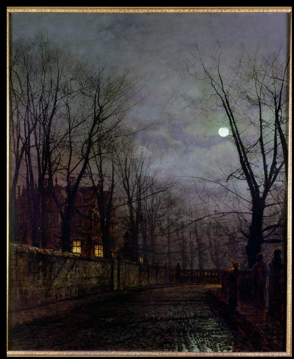 Månebelyst gadescene, 1882 af John Atkinson Grimshaw