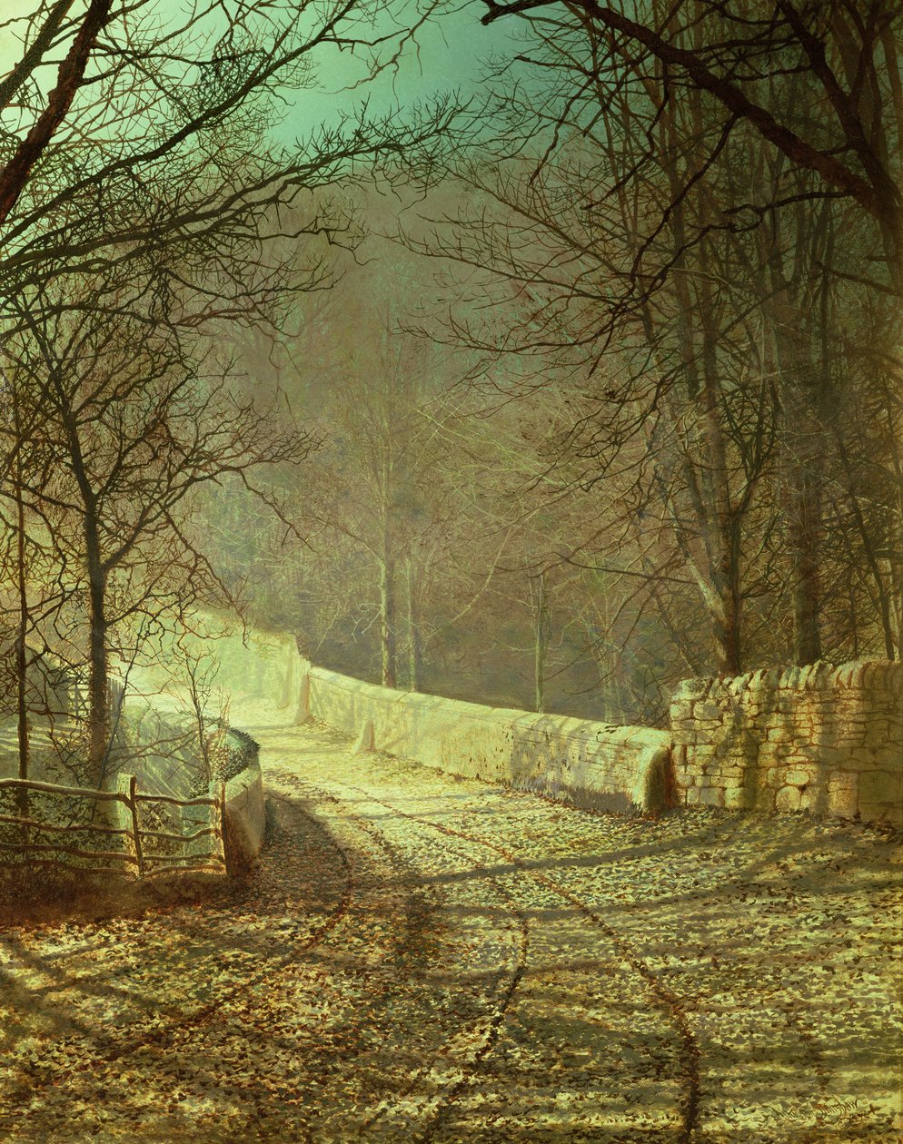 Solskin gennem vintertræer af John Atkinson Grimshaw