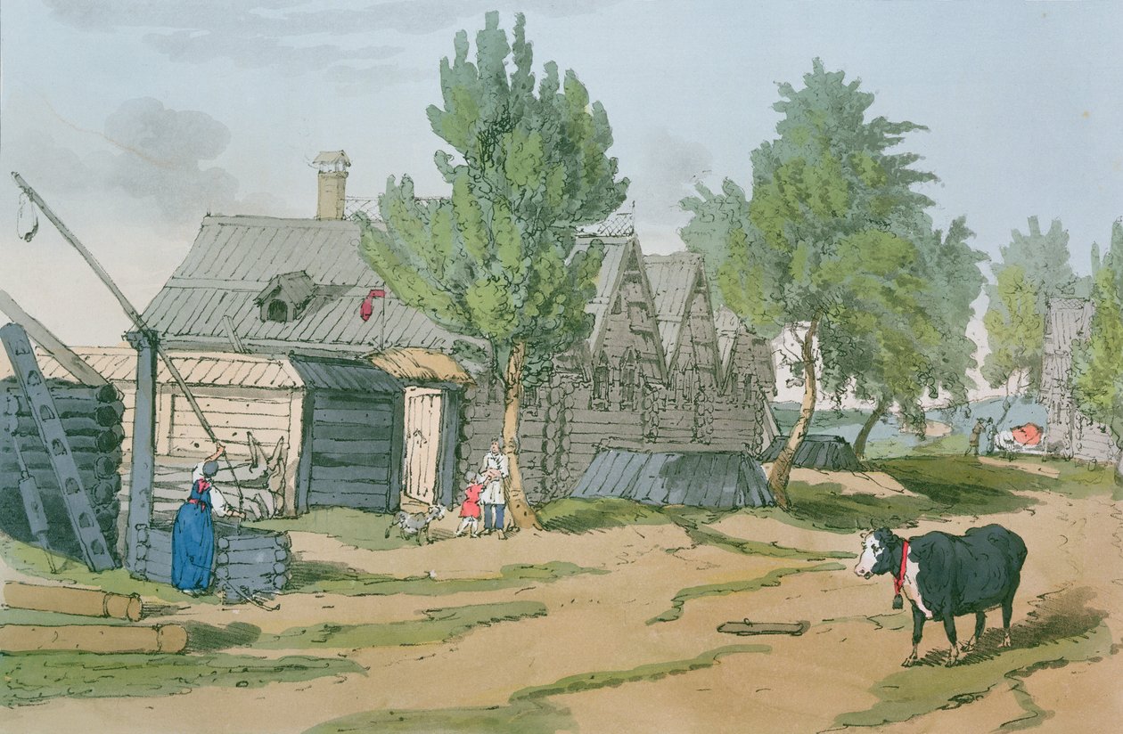En russisk landsby, 1804 af John Augustus Atkinson