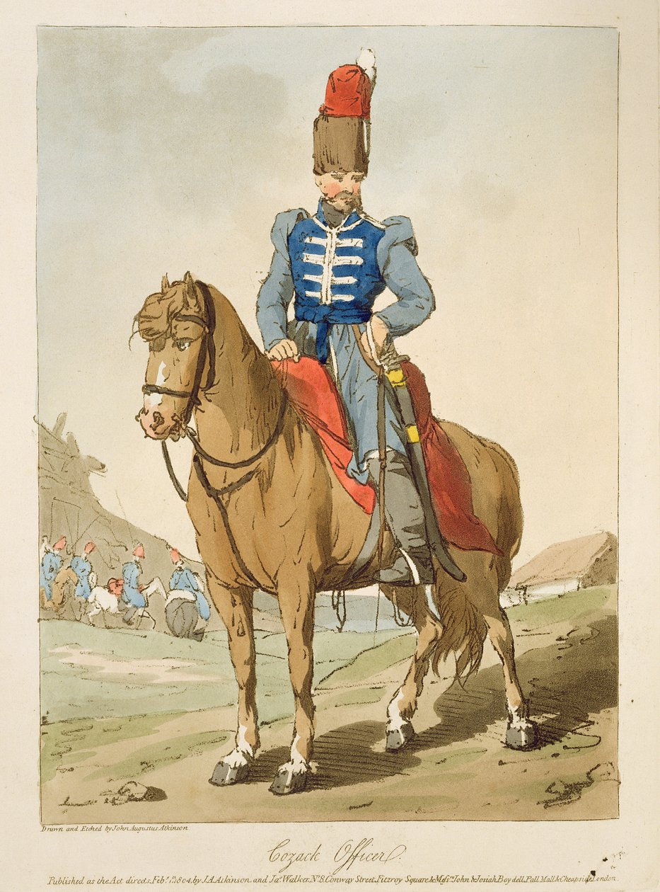 Cossack Officer, ætset af kunstneren, udgivet 1804 af John Augustus Atkinson