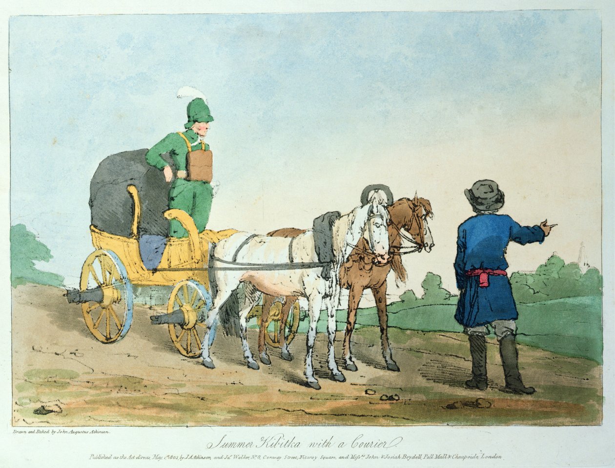 Sommer Kibitka med en kurer, 1803 af John Augustus Atkinson