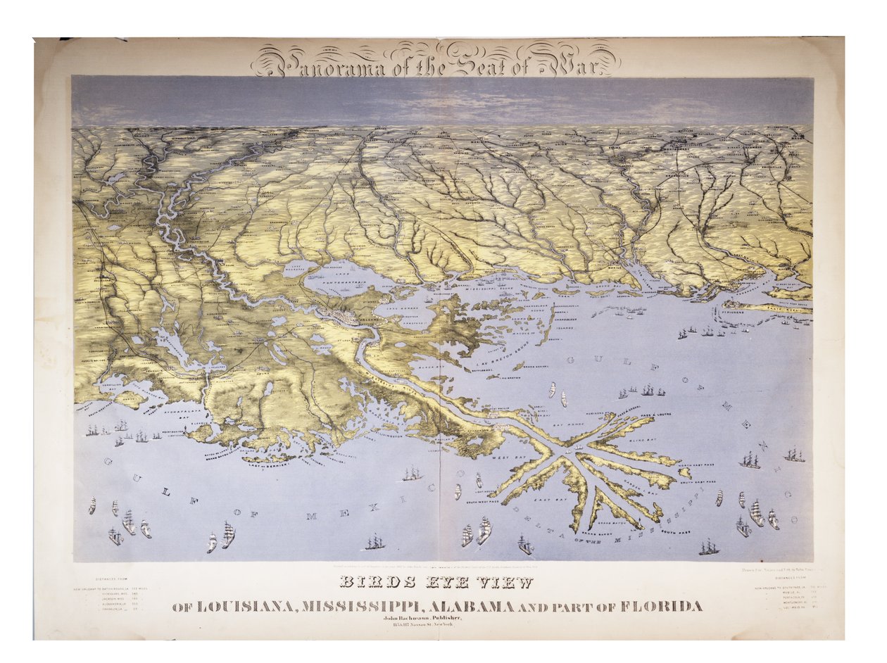 Panorama af Krigssædet: Fugleperspektiv af Louisiana, Mississippi, Alabama og en del af Florida, 1861 af John Bachmann