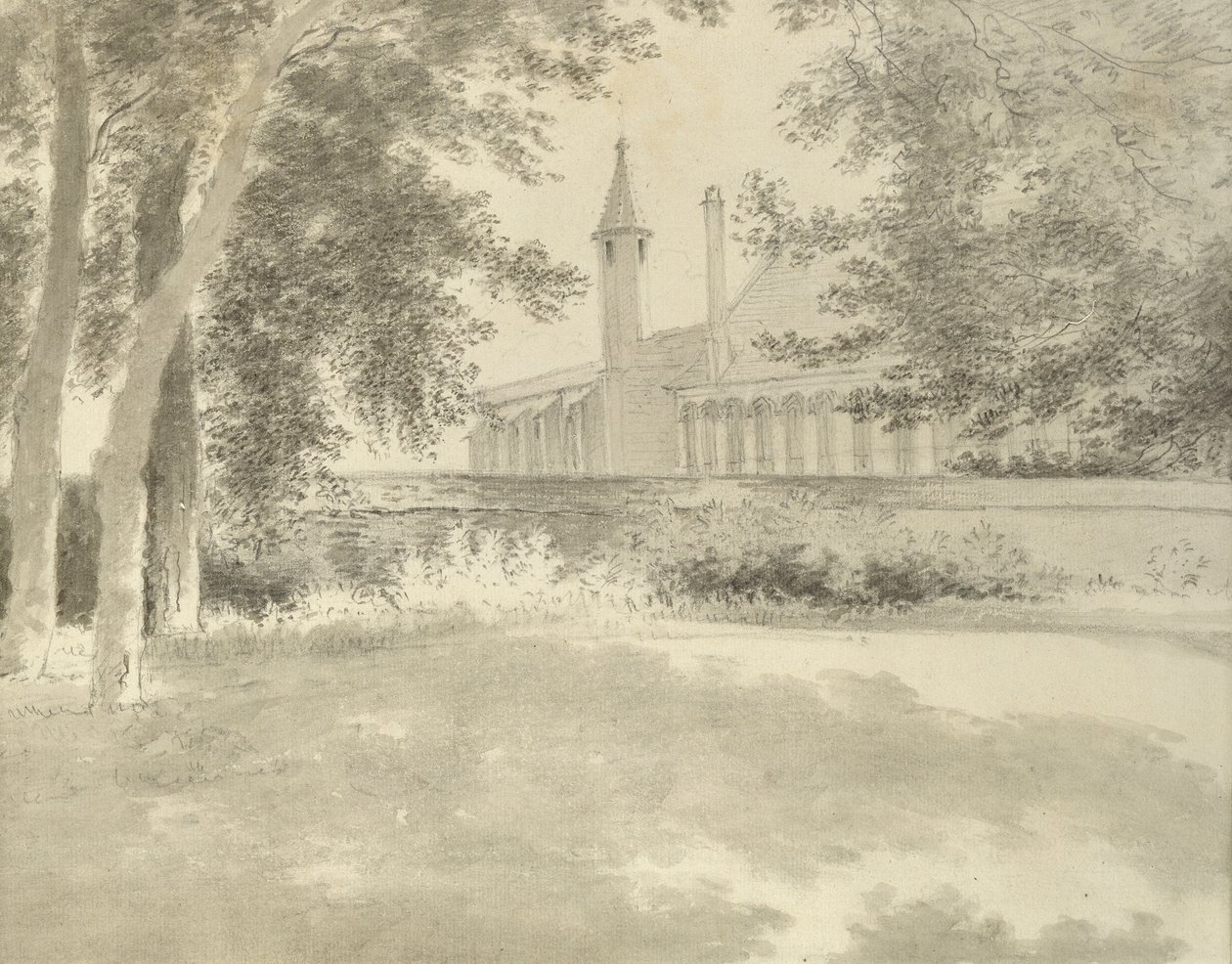 Balliol Chapel and Library from the Grove, 2. august 1783 (Grå vask over grafit) af John Baptist Malchair