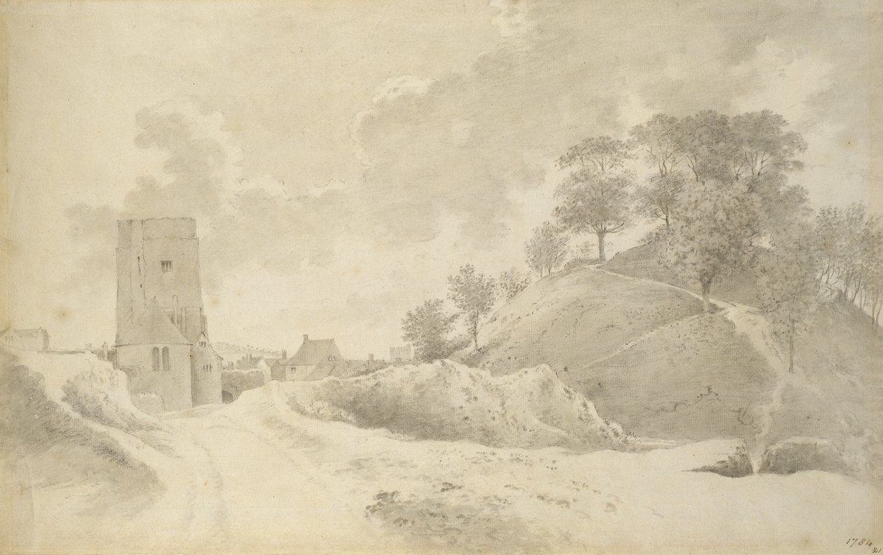 Oxford Castle and the Castle Mound, 27. maj 1784 (grå vask over grafit) af John Baptist Malchair