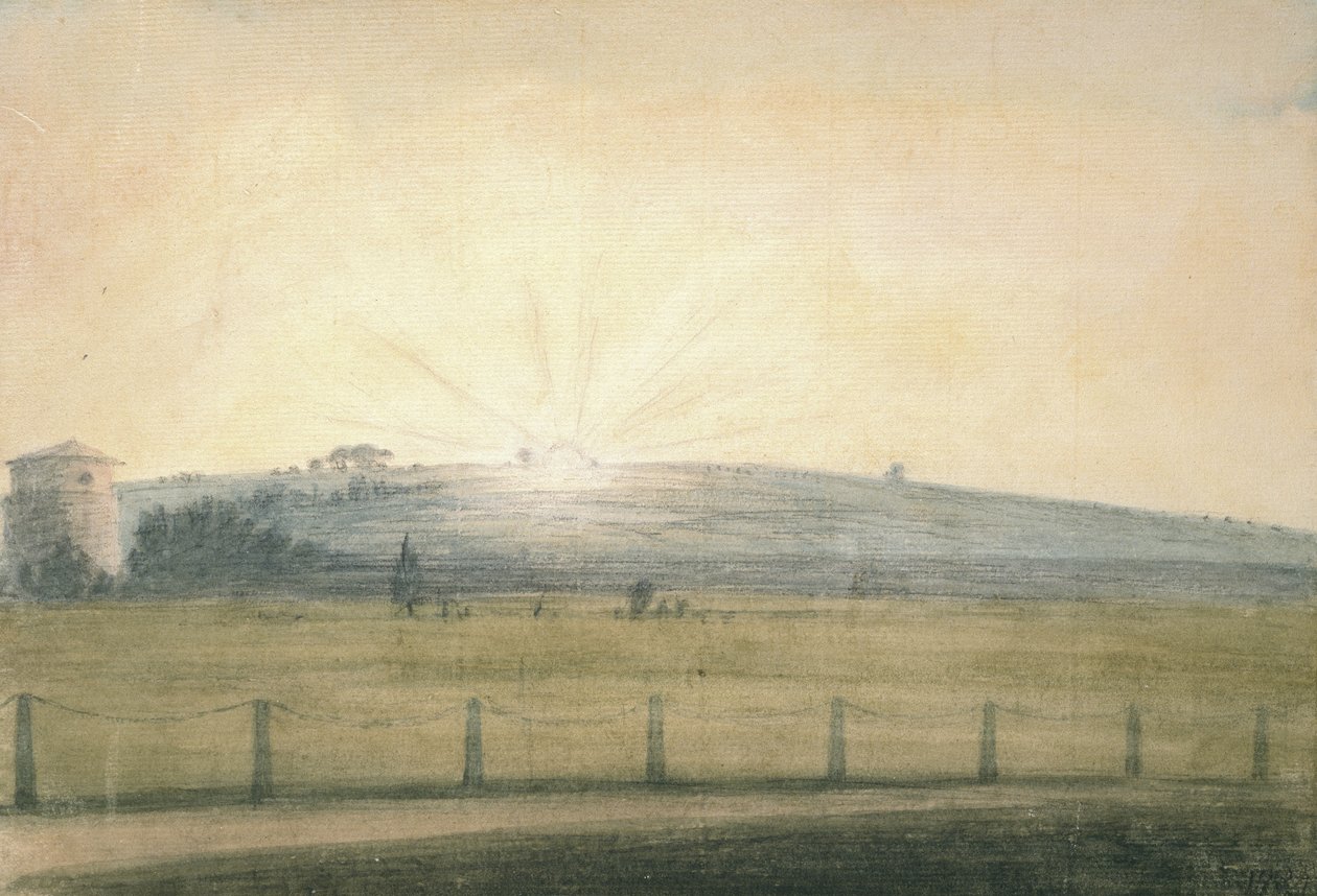 Solnedgang set fra Observatoriet i Oxford, 20. december 1784 (akvarel over grafit, på papir) af John Baptist Malchair