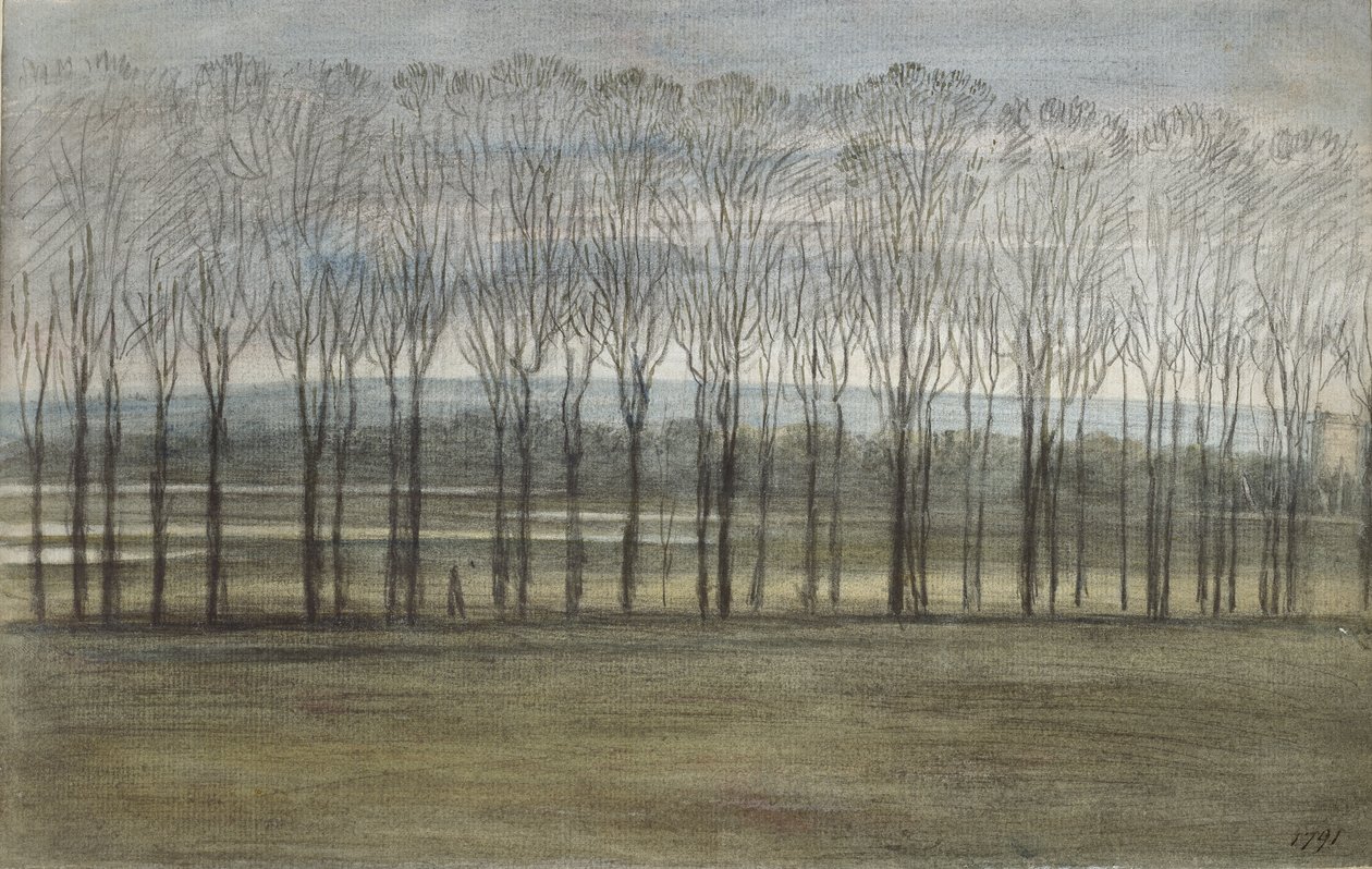 Udsigt fra Merton College, 28. februar 1791 (akvarel over grafit, på papir) af John Baptist Malchair