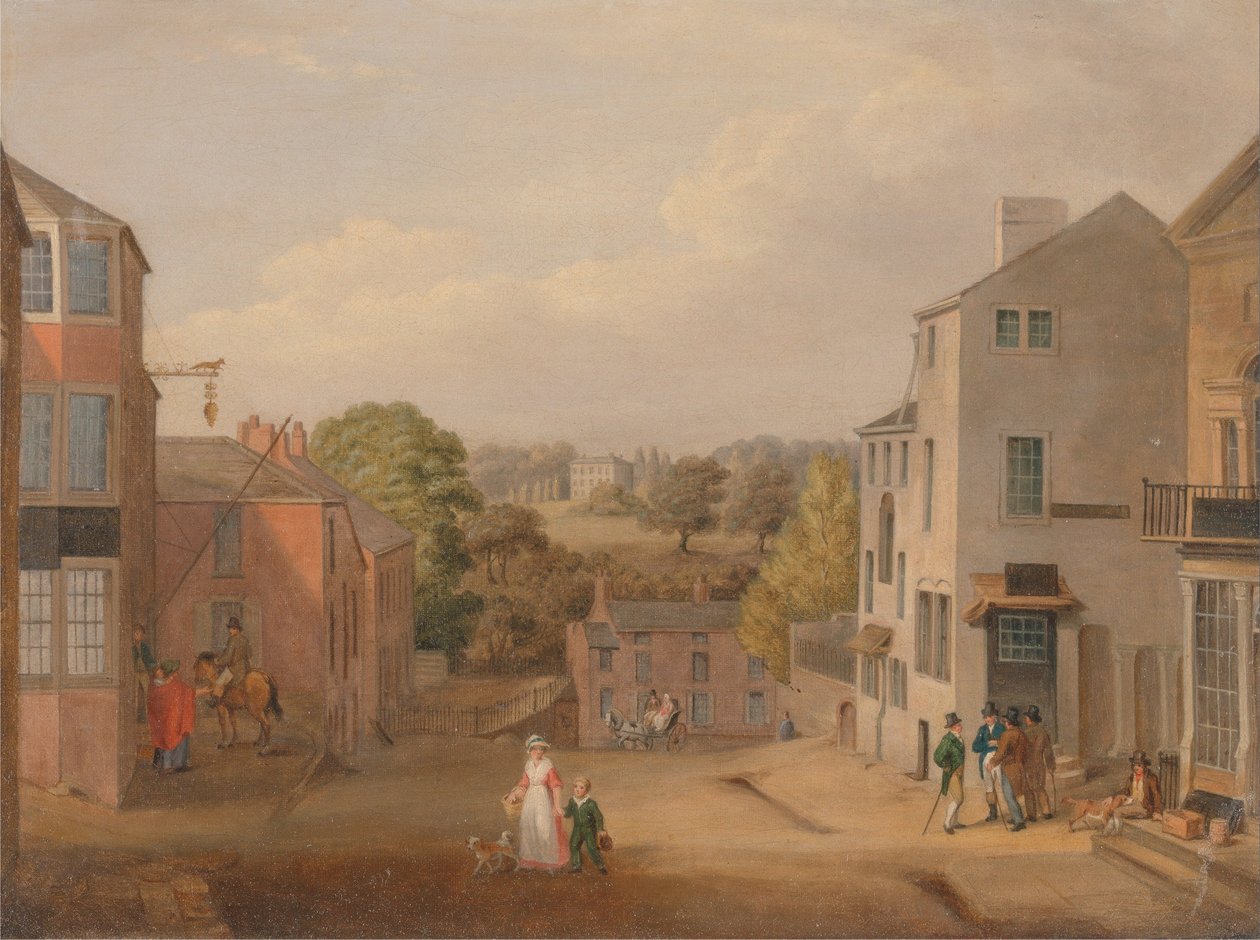 Gadescene i Chorley, Lancashire, med udsigt over Chorley Hall af John Bird of Liverpool