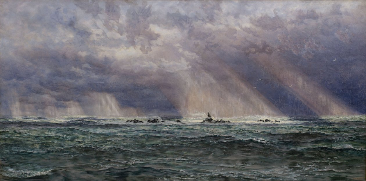 En nordvestlig kuling ud for Longships Lighthouse af John Brett