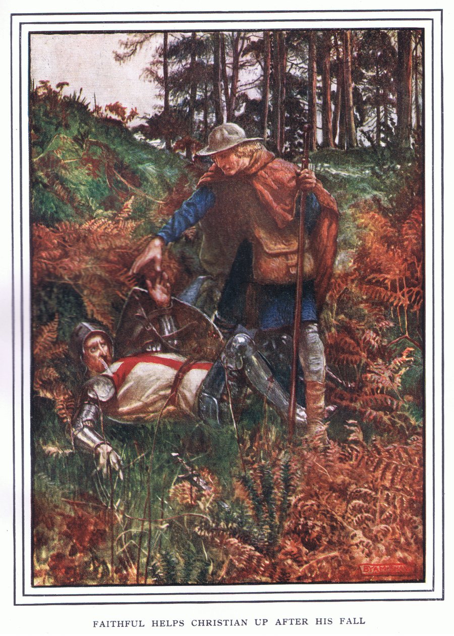 Faithful hjælper Christian op efter hans fald af John Byam Liston Shaw