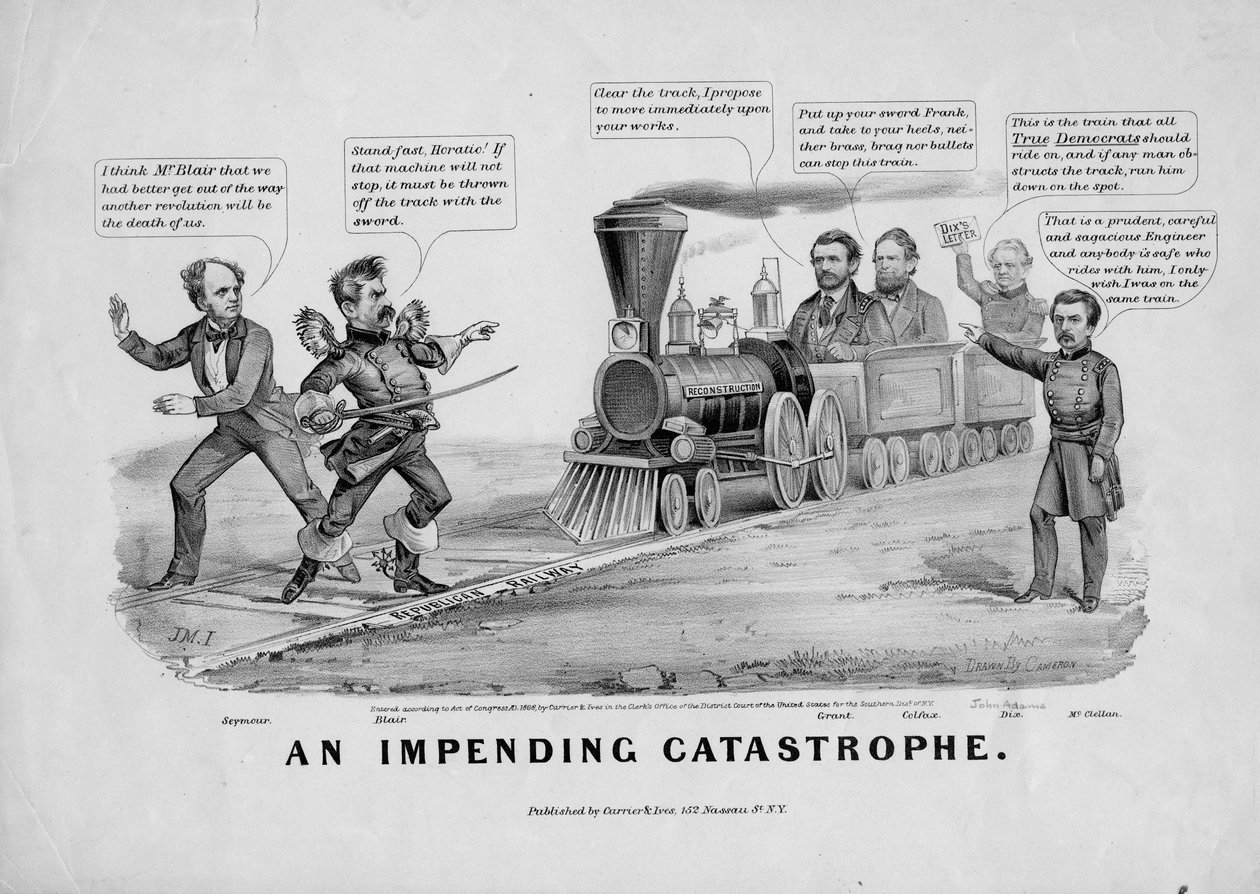 En forestående katastrofe, udgivet af Currier und Ives, New York, 1868 af John Cameron