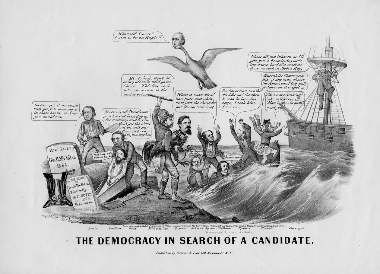 Demokratiet på jagt efter en kandidat, udgivet af Currier und Ives, New York, 1868 af John Cameron