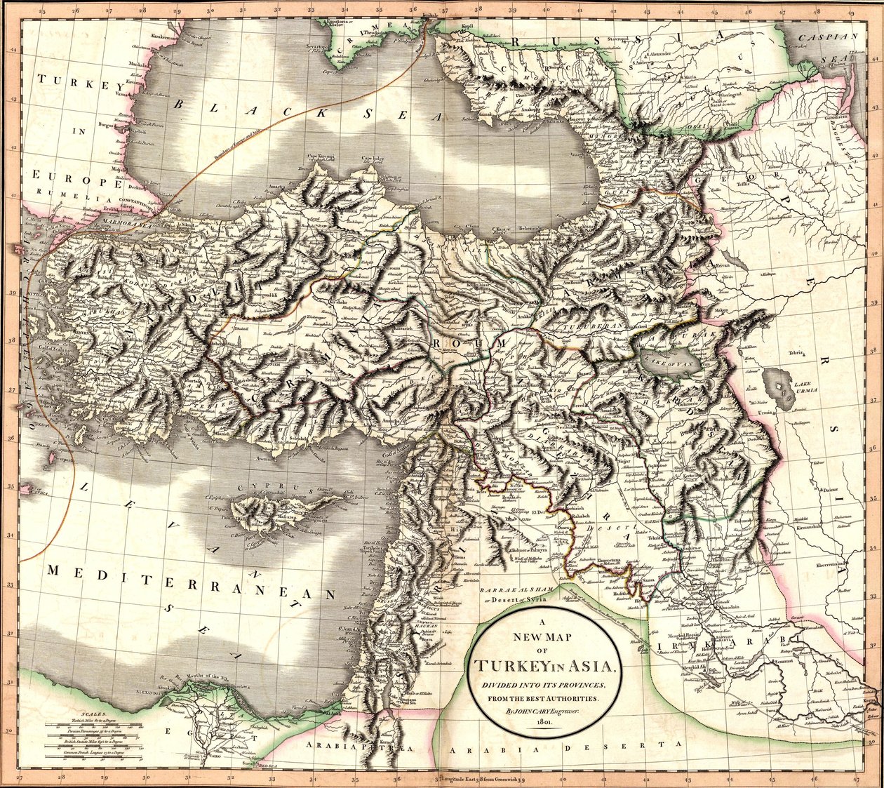 Et nyt kort over Tyrkiet i Asien, opdelt i dets provinser, fra de bedste myndigheder. af John Cary