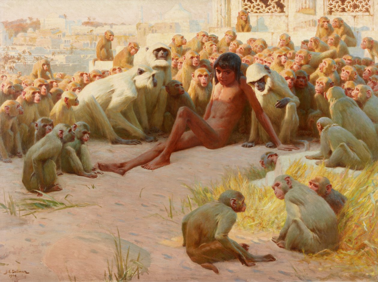 Mowgli blev leder af Bandar-log, 1918 af John Charles Dollman