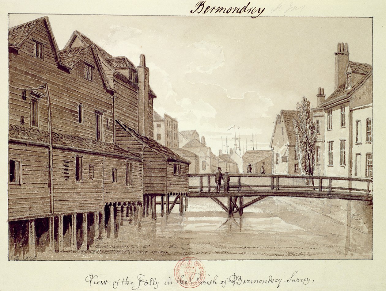 Udsigt over Folly, Dockhead, Bermondsey, 1828 fra 