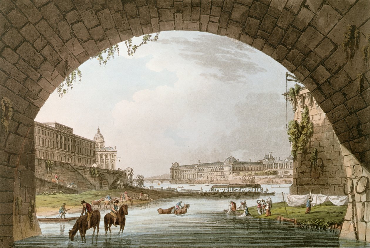 Panorama af Seine-floden set fra under Pont Neuf mod vest mod Louvre, La Monnaie og College de Quatre Nations, illustration til 