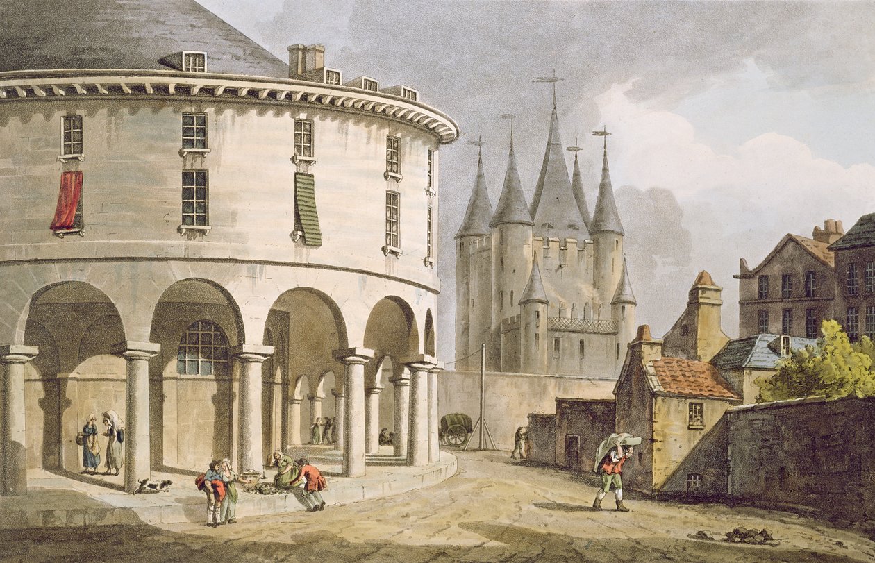 Udsigt over Donjon og La Rotonde ved templet, Paris, 1808 af John Claude Nattes