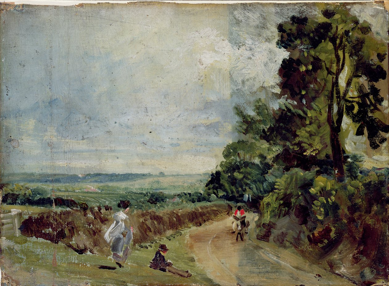 En landevej med træer og figurer af John Constable