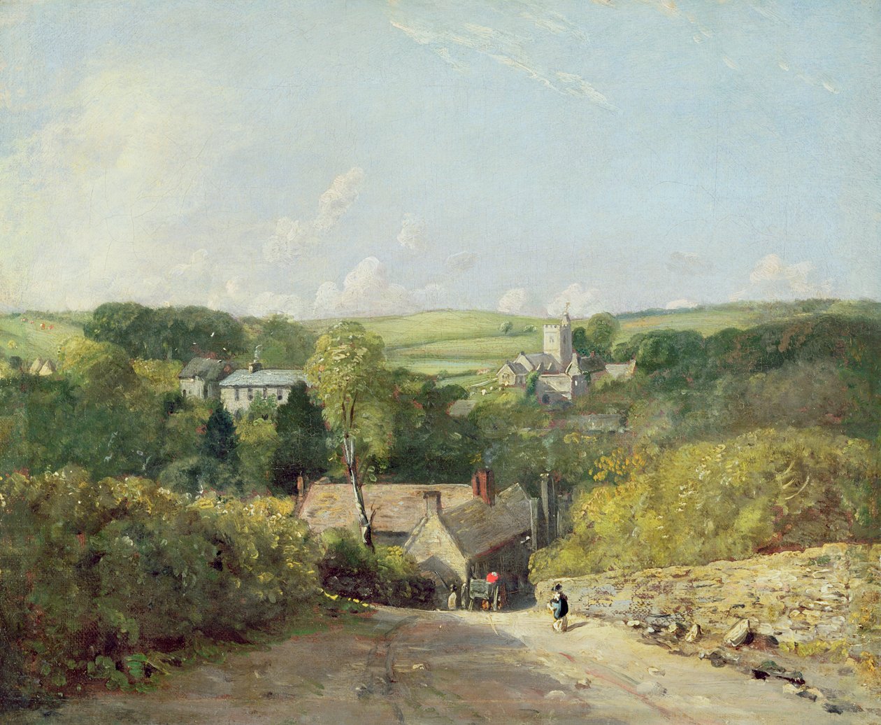 Udsigt over landsbyen Osmington med kirken og præstegården, 1816 af John Constable