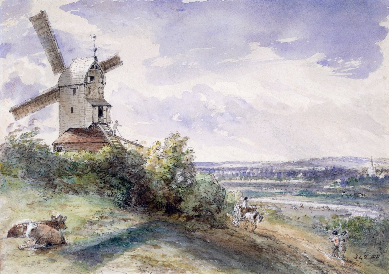 En vindmølle ved Stoke by Nayland, nær Ipswich, Suffolk, 1814 af John Constable