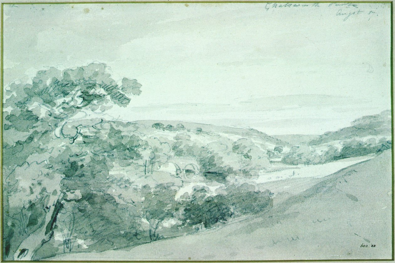 Chatsworth Park, 1801 (blyant og sepia vask) af John Constable