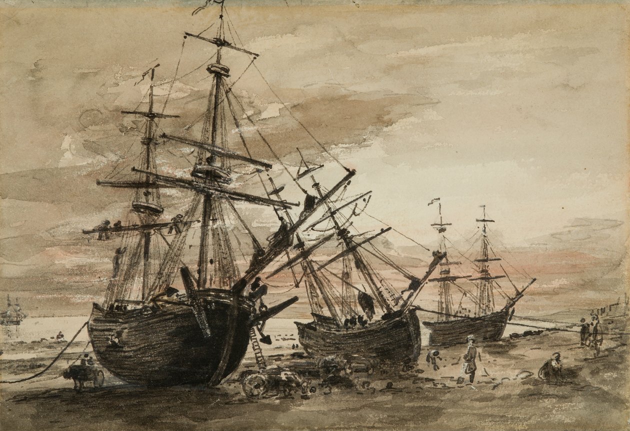 Coal Brigs på Brighton Beach, ca. 1824 (wc over sort bly på papir) af John Constable