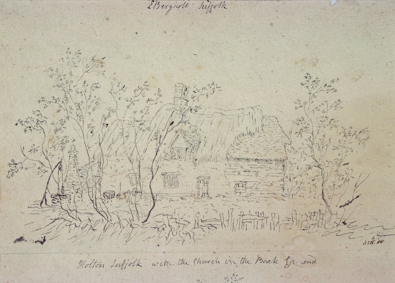 Sommerhus på Østre Bergholt, med brønd (tegning) af John Constable
