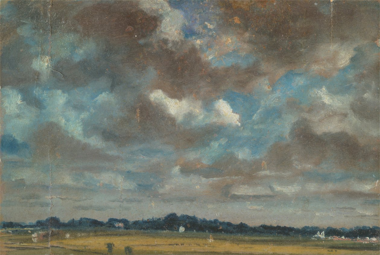 Omfattende landskab med grå skyer af John Constable