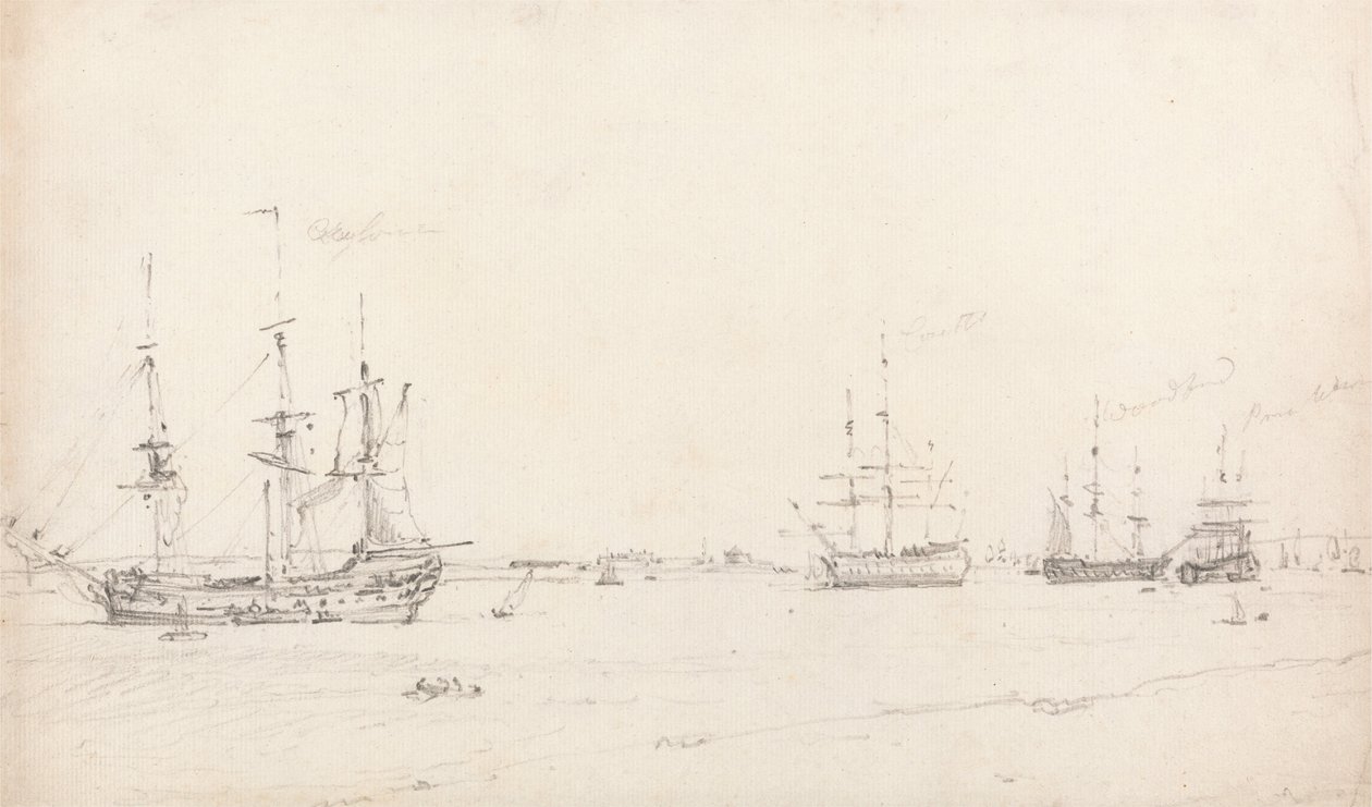 Fire østindianere på anker af John Constable