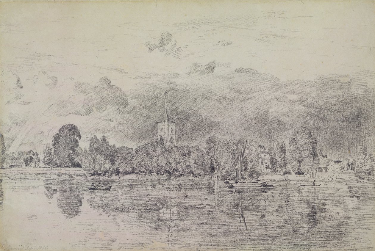 Fulham kirke fra den anden side af floden, 1818 (grafit på papir) af John Constable