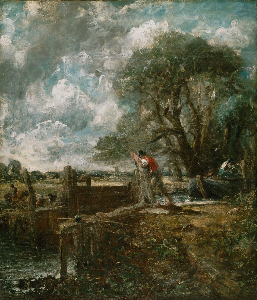 Skitse til en båd, der passerer en lås af John Constable