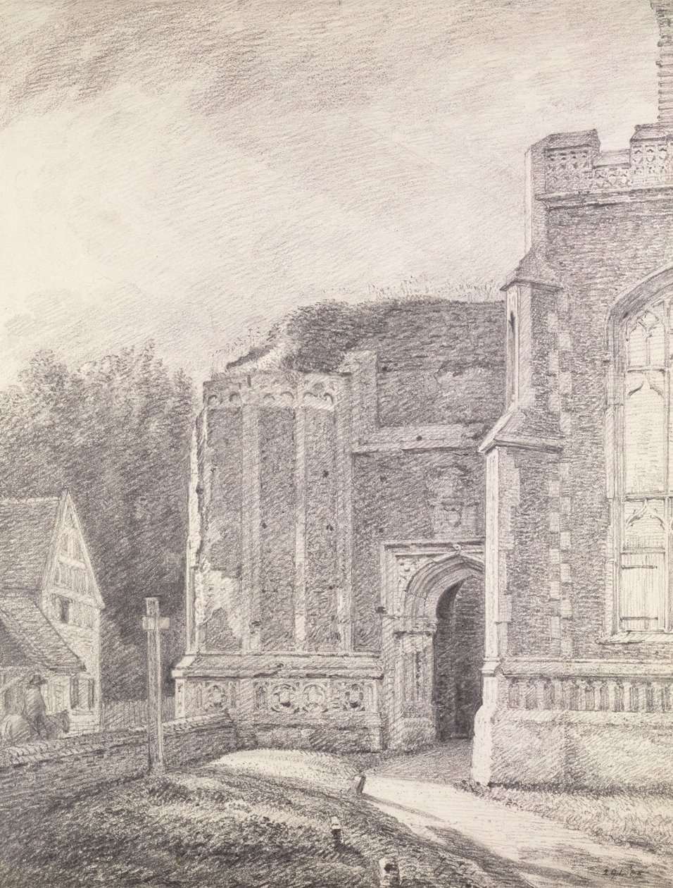 Sydlig arkade af det ødelagte tårn i East Bergholt Church (blyantstegning) af John Constable