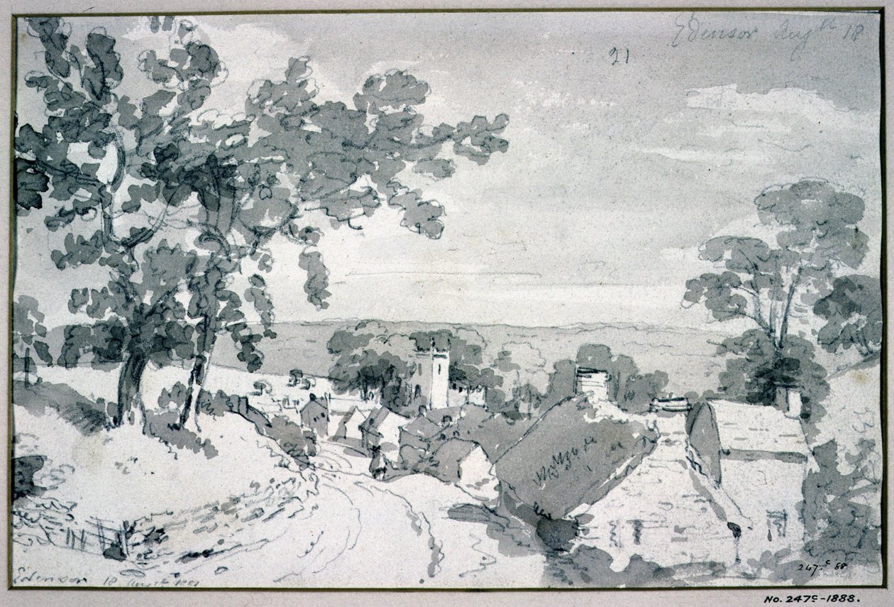 Indgangen til landsbyen Edensor, 1801 (blyant og sepia vask) af John Constable