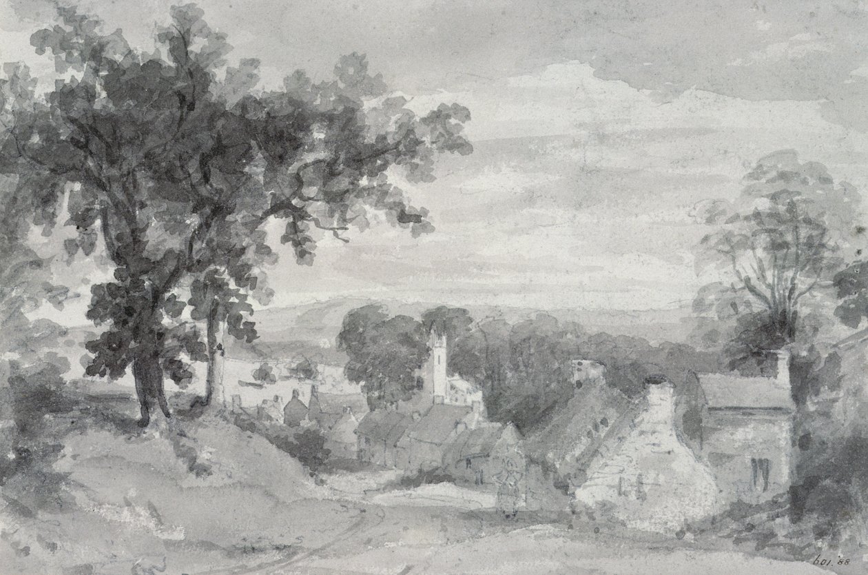 Indgangen til landsbyen Edensor Indgangen til landsbyen Edensor, 1801 (blyant og sepia vask) af John Constable