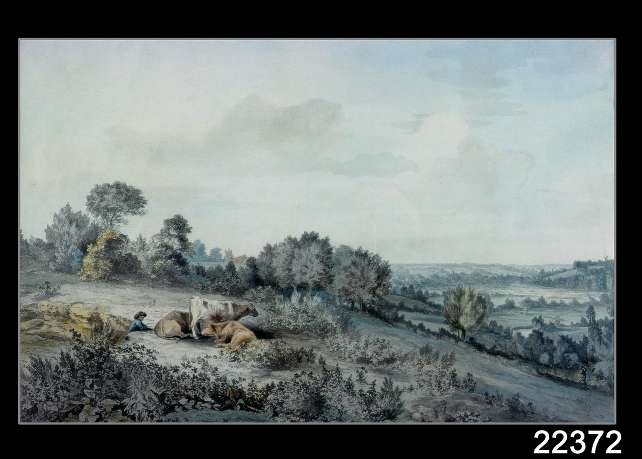 Stourdalen, med udsigt mod Øst Bergholt, 1880 (blyant, pen og blæk og akvarel på papir) af John Constable