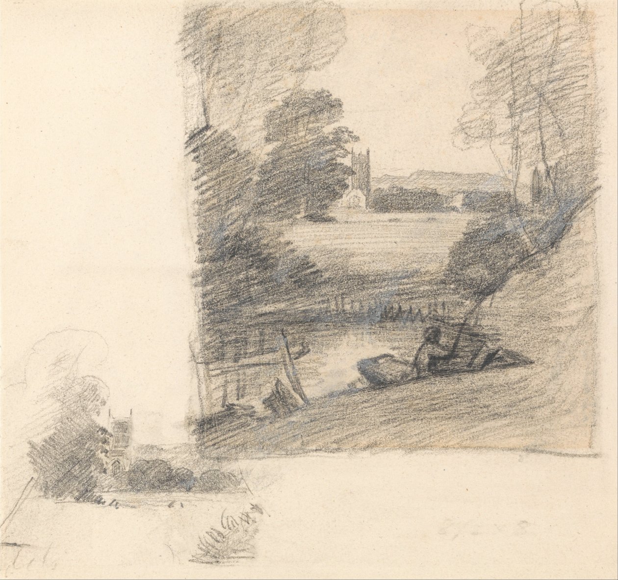 To undersøgelser af Dedham Church fra øst af John Constable