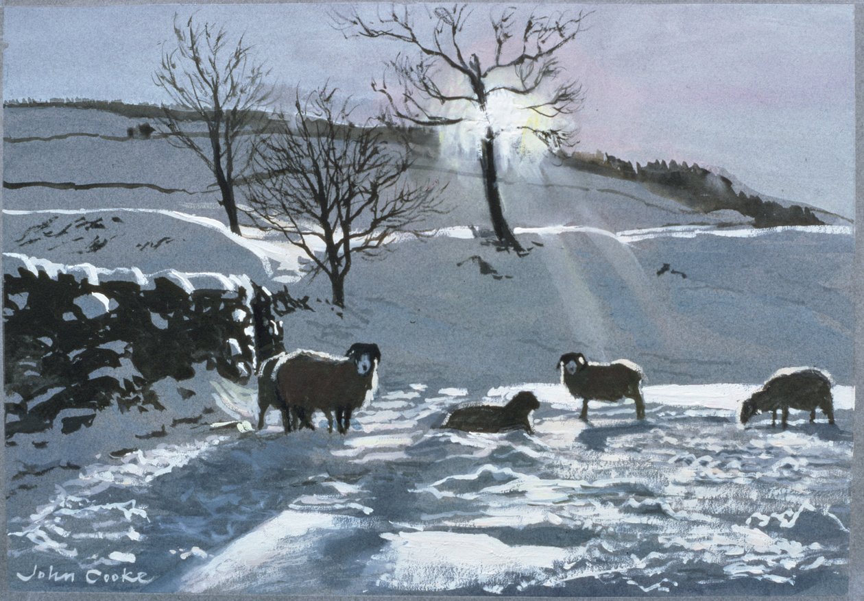 Vintereftermiddag ved Dentdale, 1991 (gouache) af John Cooke