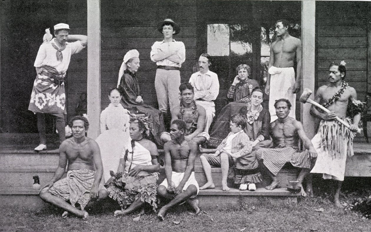 Robert Louis Stevenson med sin husstand i Vailima, Samoa, 1892 af John Davis