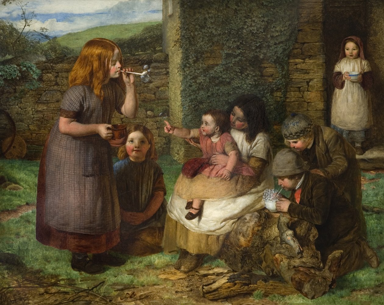 Bubbles: Cottage Scene with Children at Play, 1856 af John Dawson Watson