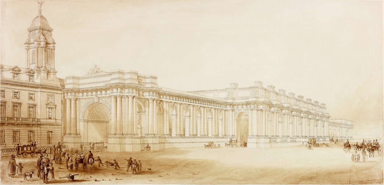 Central Station, Newcastle upon Tyne (bc og blæk på papir) af John Dobson